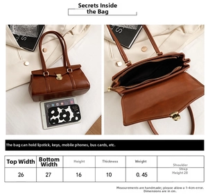 Detaillierte Größentabelle und Maße für die braune Vintage-Leder-Schultertasche
