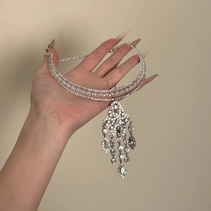 Sparkling diamond tassel choker with pearls and multi-layer chain for women party wear