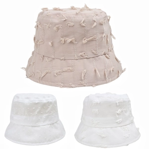 Chapeau Bob En Coton Pour Femmes Avec Bords Effilochés Et Pois Respirant Été Extérieur Chapeau De Protection Solaire