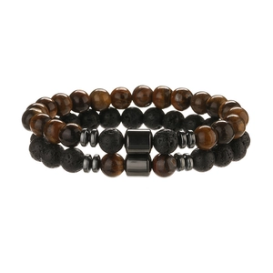 Set di braccialetti con perline da 8 mm in occhio di tigre naturale e pietra lavica nera