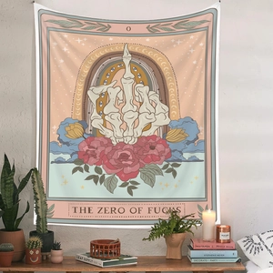 Retro tarot style tapestry with bone finger and red roses for artistic room wall decoration