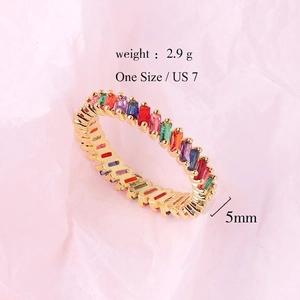 Rainbow cubic zirconia gold plated geometric ring for women US size 7 5mm width