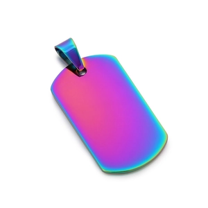 Rainbow polished stainless steel military dog tag pendant necklace with a mirror finish