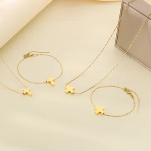 Minimalist Stainless Steel Cross Pendant Necklace And Adjustable Bracelet Jewelry For Women Men Fashion Accessories