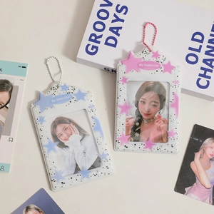 Star pattern photocard holder with bead chain for 3-inch celebrity photo storage