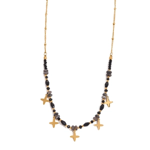 Collana con pendenti a stella a quattro punte placcata oro 18k e pietre naturali
