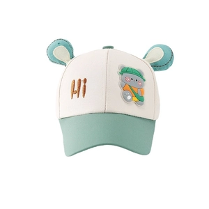 Kids baseball cap with cartoon bear and cute 3D ears in beige and mint green