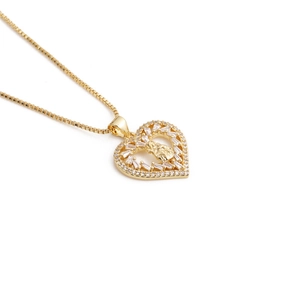 Bohemian gold heart pendant necklace with zircon border and a 3D bee centerpiece