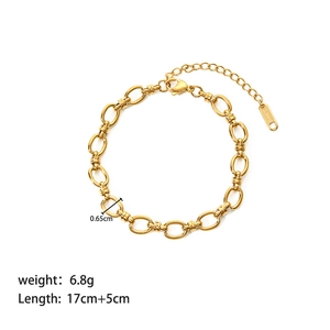 Detail view of 18K gold plated stainless steel bracelet with dimensions and weight data
