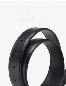 Close-up of black leather belt with multi-hole design for easy size adjustment