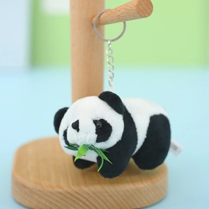 Cute Panda Plush Keychain Soft Stuffed Animal Bag Charm With Green Bamboo Leaf Small Panda Pendant For Kids Women Gift