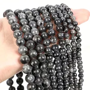 Polished natural black labradorite round beads for jewelry making and DIY crafts