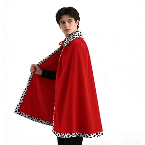 Adult red velvet king cape with black and white spotted faux fur trim for cosplay