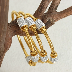 Three-piece set of 18K gold plated snake chain bracelets with sparkling zircon accents