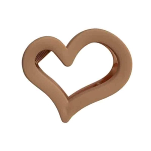 Matte brown heart-shaped hair claw clip for high ponytail styling on white background