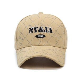 Retro khaki plaid baseball cap with NYJA embroidery shown on a clean white background