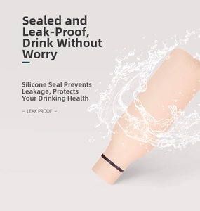 Detail showing leak proof silicone seal and rubber painted orange stainless steel bottle