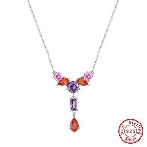 Elegant S925 sterling silver Y-shaped necklace with colorful zirconia gemstones