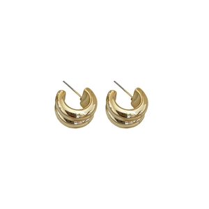 Polished gold-plated chunky C-shaped hoop earrings with minimalist drop design