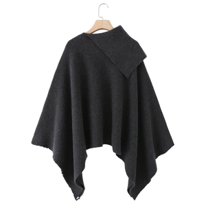 Women Asymmetric Collar Knit Poncho Cape Sleeveless Casual Shawl Outerwear Solid Color Elegant Minimalist