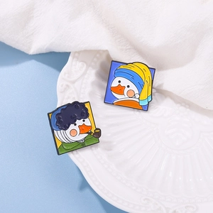 Creative cartoon duck enamel pins featuring famous art parodies in a set of two pieces