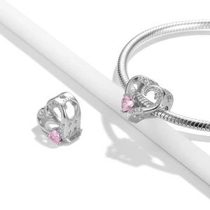 S925 sterling silver heart charm with pink zircon for snake chain bracelets