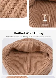 Detailed view of the thick knit lining and warm thermal layer of this winter beanie