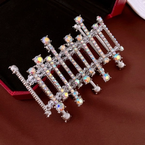 Macro shot of silver-toned retractable bracelet with shimmering AB crystals