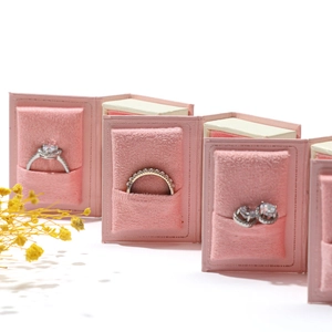 Pink vintage book-style jewelry box for rings and earrings display storage case