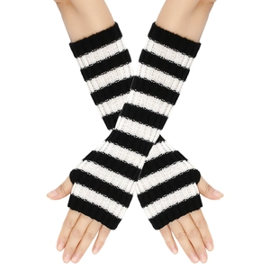 Unisex black and white striped knitted arm warmers for autumn and winter warmth