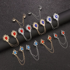 Gothic skull and teardrop gemstone collar chain brooches in gold and silver finish