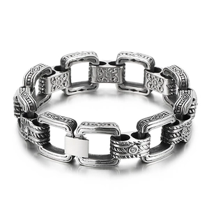 Bracelet chaîne en acier inoxydable pour homme avec motifs géométriques rétro argent