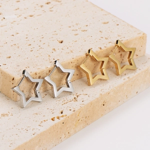 Minimalist Stainless Steel Star Hoop Earrings For Women Geometric Pentagram Ear Clip Gold Silver Plated Fashion Jewelry