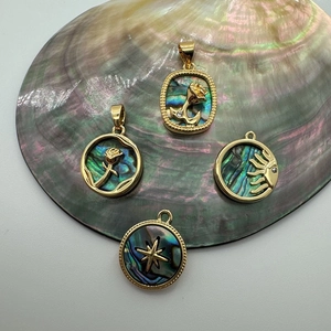 18K gold-plated charms featuring natural abalone shell with rose, sun, and star designs