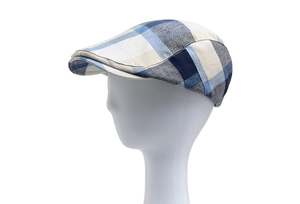 Close-up of the breathable plaid fabric and fine stitching on the vintage ivy cap