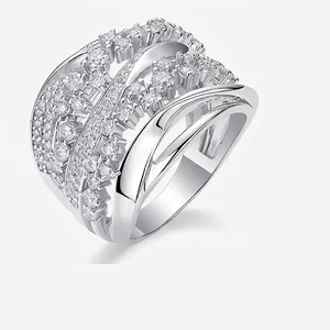 925 Sterling Silver Moissanite Ring Multi-layer Wide Band Interwoven Pave Geometric Ring For Women Jewelry Gift