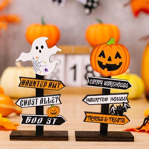 Halloween Wooden Tabletop Signpost Ornaments Pumpkin Ghost Haunted House Boo Directional Table Decorations Party Favors