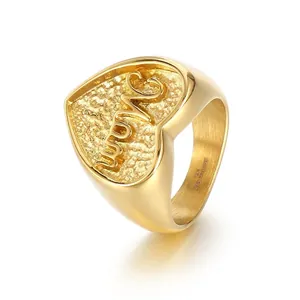 Anello Cuore Acciaio Inossidabile 316L Scritta Mom Texture Martellata Gioiello Regalo Festa Della Mamma Per Donna