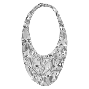 Detailed view of silver 304 stainless steel U-shaped pendant with irregular water ripple texture