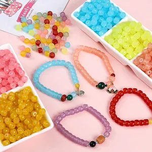 Multi-colored 8x6mm barrel glass beads DIY craft kit with finished charm bracelets