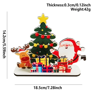 Size specifications of wooden Santa Claus tabletop decoration with dimensions and weight