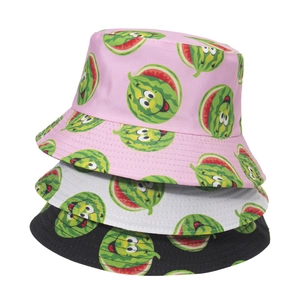 Summer outdoor bucket hat with cute watermelon prints in pink, black and white colors