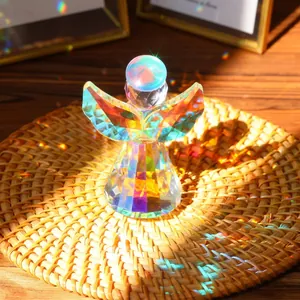 Macro detail of iridescent crystal angel ornament with AB coating on woven base