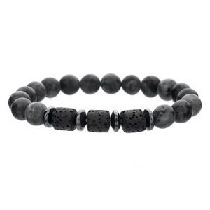 Bracciale di perline in pietra lavica e occhio di tigre con distanziatori in acciaio