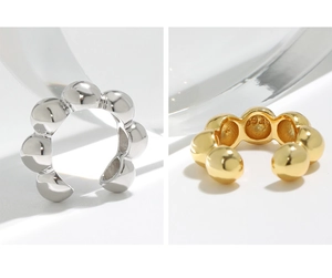 Detail view of S925 sterling silver ball ear cuffs in silver and gold finishes
