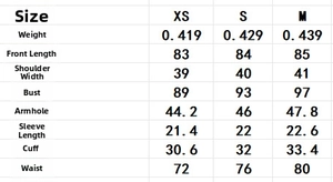 Detailed size chart for tweed blazer dress showing measurements like bust and length