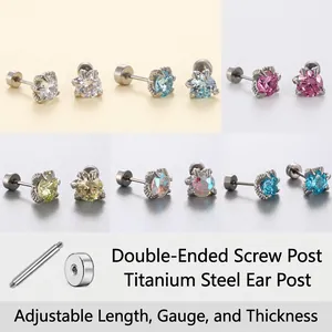 Titanium steel dragon claw stud earrings with colorful cubic zirconia and screw back