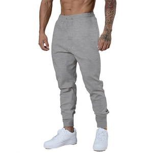 Men's slim fit grey joggers with elastic cuffs for fitness and casual wear