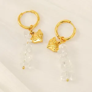Orecchini A Cerchio Con Pendente A Testa Di Volpe Acciaio Inossidabile Placcato Oro 18K Con Perline Di Pietra Naturale Per Donna