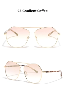 Macro view of aviator metal frame sunglasses with gradient coffee lenses and tortoise temples